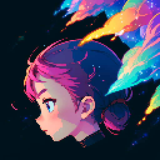 spaceship, sideview, vibrant galaxy, swirling nebulas, twinkling stars, pixel art, srgb