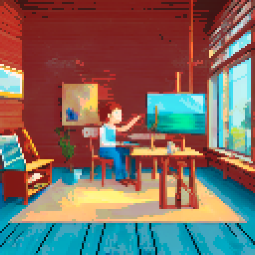 A famous painter at work in an art studio