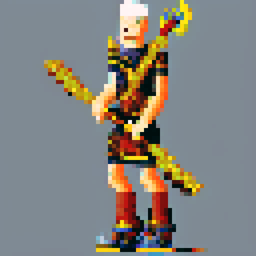 fantasy axeman sprite, wielding a double-headed axe, clad in intricate armor.