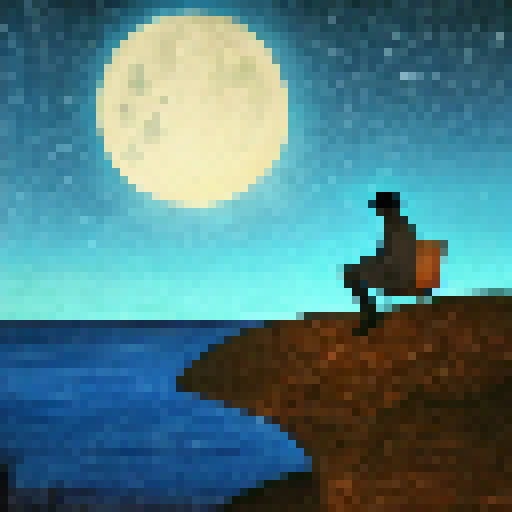 man on a barango looking at the moon with stars