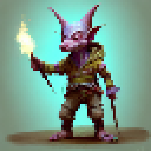 Goblin villager standing in a generic pose, ready to fight. Wearing tattered clothes and weiding a stubby club made from a stick