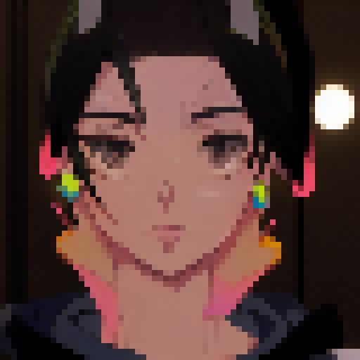 "Create an anime-style portrait featuring a kaleidoscope of vibrant hues, from electric blue to neon pink, with bold strokes and crisp lines that bring the character's hair and eyes to life."