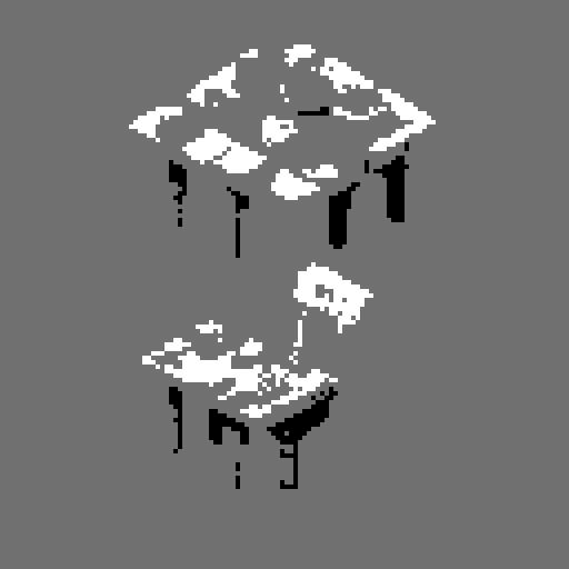 old, tattered book; rough, pixelated wooden counter; first person; bar counter; landscape portrait