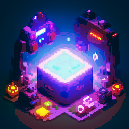lootbox, futuristic crate, glowing buttons, golden box center, intricate details, pixel art style, sRGB