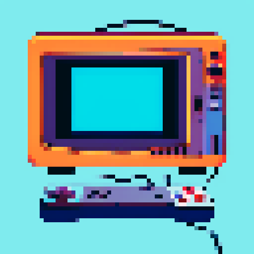 subject is Retro game console, controller plugged into old tv, TV shows image of a cabin on screen, in a cozy room, vintage color palette 
