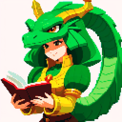 beautiful female dragon loves to read and organize treasure in tupperware
