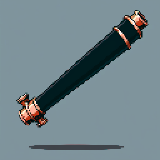 I want a tall vertical copper pipe that looks like a cannon barrel. I want this object usable an asset in a videogame, meaning only one object per image, outlined with a strong black stroke, on a solid-color background.