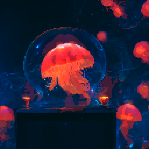 Jellyfish glowing with ethereal light, floating gracefully amidst a vibrant underwater kingdom, adorned with intricate, iridescent armor, surrounded by mesmerizing spells and magical creatures