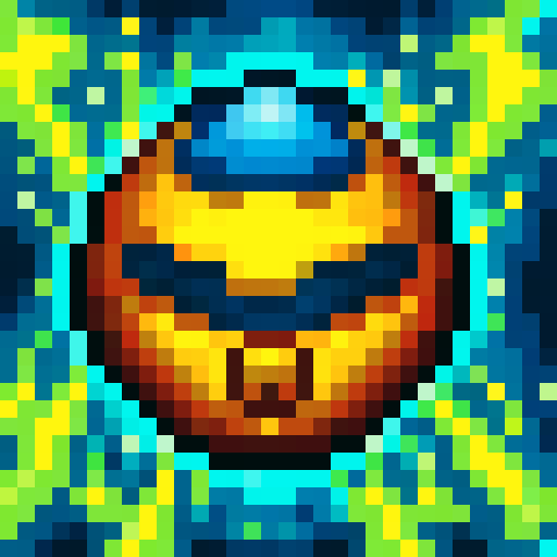 aqua barrier, vibrant colors, pixelated details, intense shading, glowing effect, water droplets, reflective surface, skill icon, dynamic composition, close-up view, portrait style, 32x32 pixel art, sRGB color space