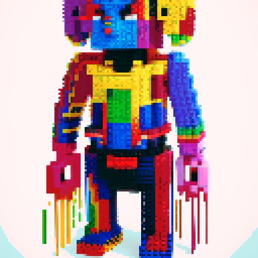 colorful pixel lego blocks arranged in a playful, vibrant composition, showcasing the intricate details and vibrant colors of pixel art in the sRGB color space