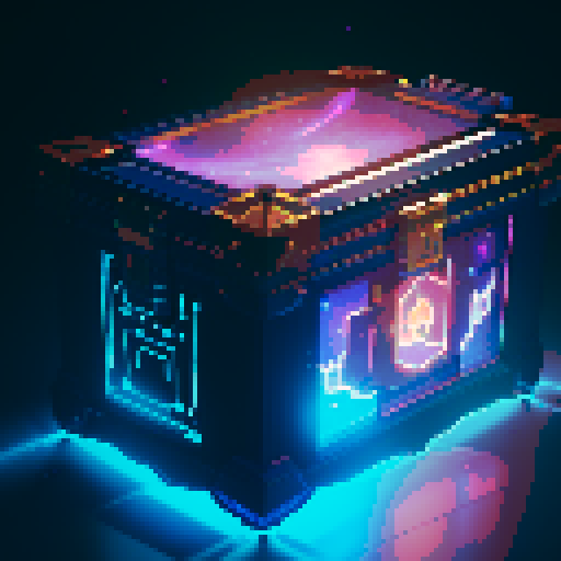 lootbox, outerspace, the heavens, sei network symbol, pixel art, sRGB, glowing celestial treasure chest