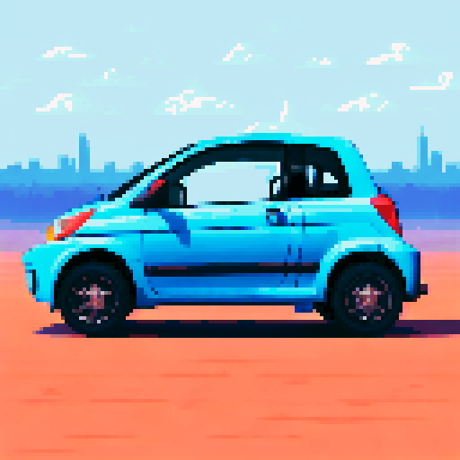 Photorealistic whole Daewoo Matiz, centered, three-quarter view, right front wheel, clean background, realistic colors, pixel art style