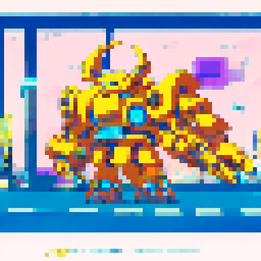 Yellow-skinned Simpsons characters wearing anime-inspired clothing, standing in front of a neon-lit cityscape with giant robot mechs towering behind them