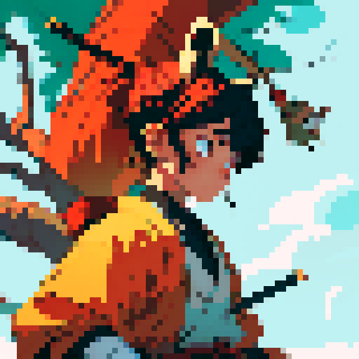 Samurai Benjie, a friendly teenage red panda with a kind and extroverted personality. He wears traditional samurai armor adapted for a red panda—lightweight with bamboo elements and decorative accents. Benjie stands in a relaxed pose, holding his slingshot at his side. His expression is friendly and determined. The style is colorful, whimsical, and enchanting, inspired by Miyazaki films like My Neighbor Totoro or Princess Mononoke.