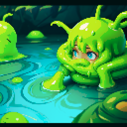 hero sinking into slime, feet stuck in slime