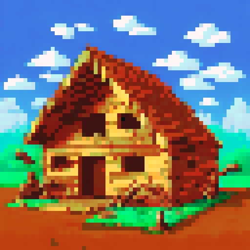 trying to build a house, but the structure is all crooked and falling apart. One person is holding the blueprints upside down, another is hammering nails into thin air, and another is trying to saw a board with a hammer. In the background, there are piles of wood and tools scattered everywhere. Above the group, write "Our Team at Work!" in big letters.