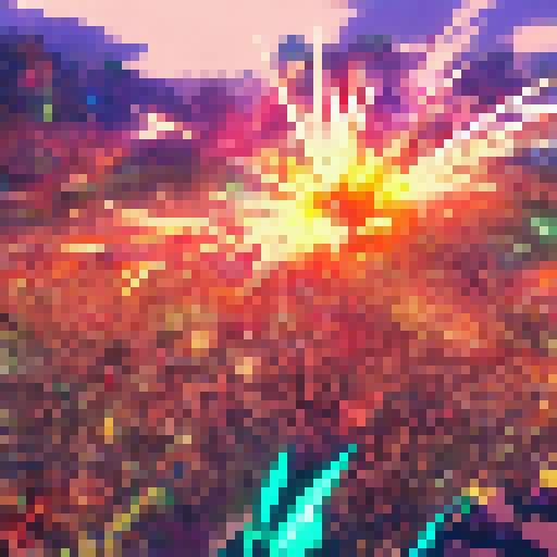 A chaotic battle scene, with colorful sorcery, intense energy blasts, and a clash of swords, all rendered in a vibrant anime style.