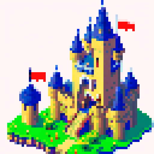 8 bit castle tower, cute, cozy 
