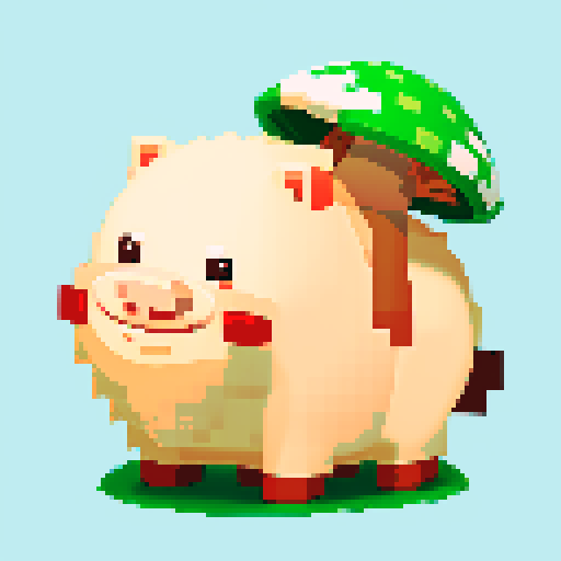 antropomorphic smiling hog with mushroom on back