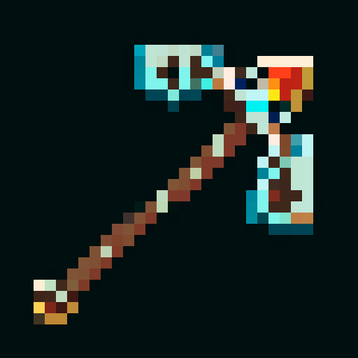 minecraft pickaxe, carved wooden handle, stone head, intricate tribal patterns