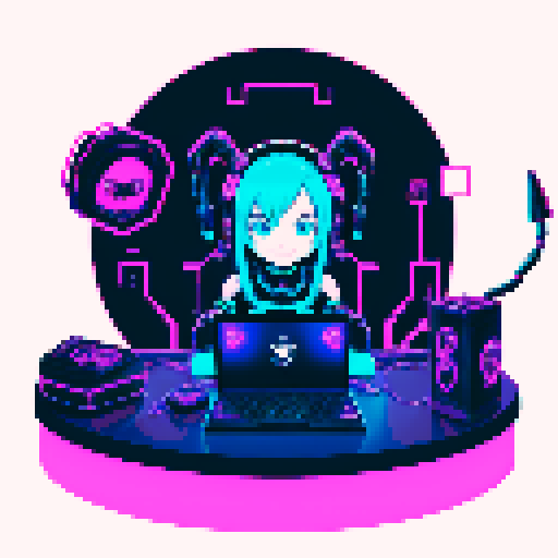 cute cyberpunk scorpion with human head, human head is anime inspired with vibrant hair, expressive eyes, and a playful smile, scorpion is playing computer games, tables with potato chips and coca cola, scorpion's tail should be fully in the picture, bright yellow and cyan and light blue lights