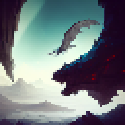Imagine a majestic white dragon, with shiny and gleaming scales. It is lying on a hill overlooking a medieval-style walled city, located in a green valley surrounded by mountains. The dragon watches the city calmly, watchful but not threatening. The image should have a 8-bit pixel art style, with a detailed and texture-filled design.