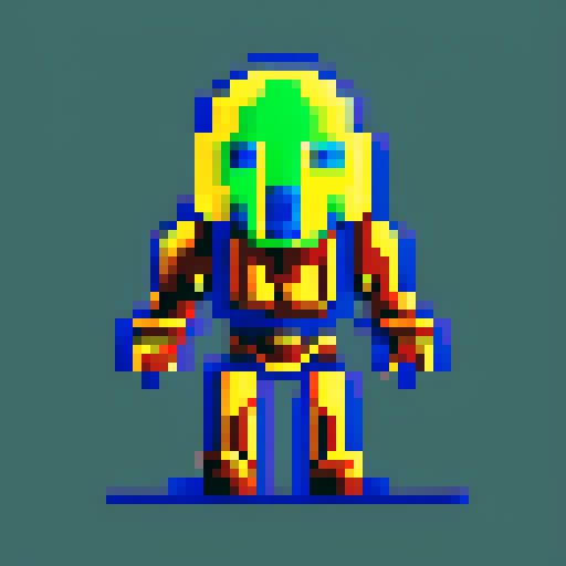 Space marine pixel character, laser rifle and futuristic helmet, galactic colors, full body, 64x64 pixel art size