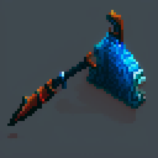 fantasy axe, sharp blade, metallic sheen, vibrant colors,  textured grip