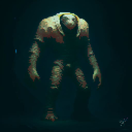 Giant golem made of rocks, wandering through a cave