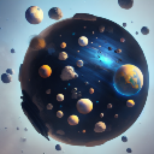 Glimmering stars, colossal planets, and sleek spaceships hover above a mystical landscape in this epic fantasy RPG-inspired image.