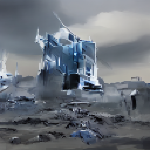 Metallic towers rise from the futuristic desert facility against a blue-black and grey HD landscape, casting long shadows on the sand, with solar panels gleaming in the sun to create a stunning landscape portrait.