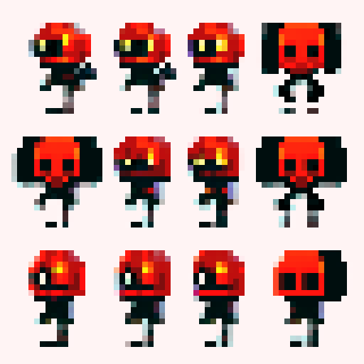 skull character sprite set, running animation, pixel art, sRGB