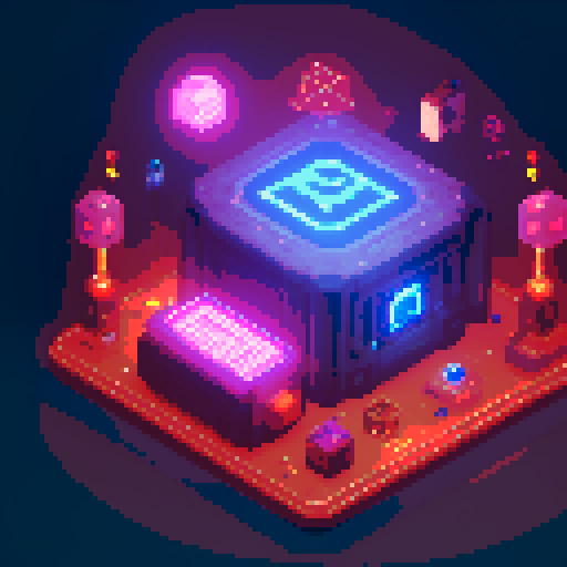 lootbox, futuristic crate, glowing buttons, diamond decorations, intricate details, pixel art style, sRGB