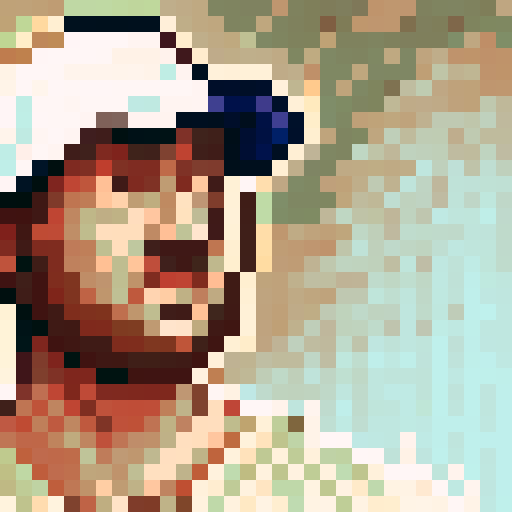 pixel portrait, jon rahm, professional golfer, strong beard, game icon style, 32x32 pixel art, sRGB, skill art, close up, portrait