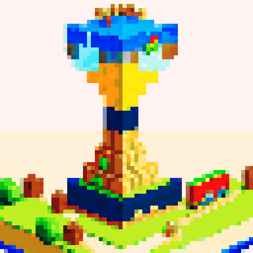 Create an 8-bit pixel art landscape banner, NES style. Shows pyramid, castle, ship, train, and city from left to right. Dark blue background, connected by pixel path. Simple like Mario world map.