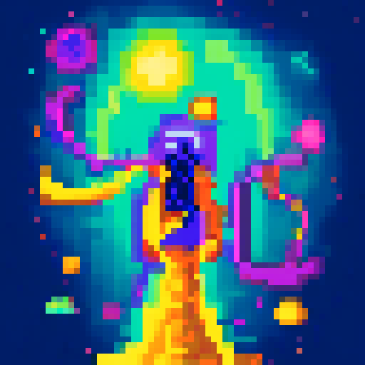 Wizard, flowing robe, vibrant colors, stars and moons, magical staff, swirling patterns