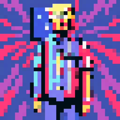 donald trump, tye dye shirt with peace sign, holding american flag, pixel art, vibrant colors, retro vibes, detailed shading, sRGB