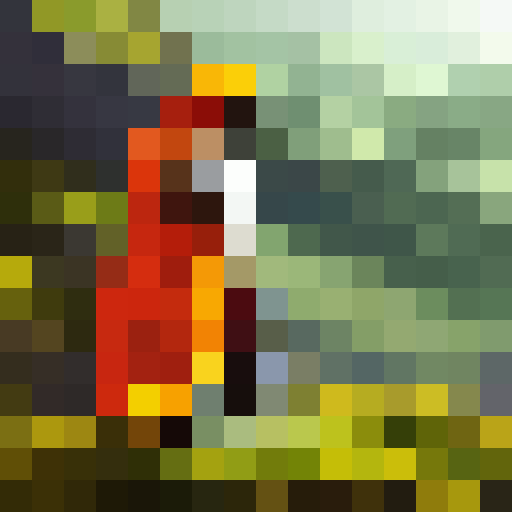 Turbaned Sikh warrior in fiery orange robes stands atop a rocky outcropping overlooking a lush green valley, holding a gleaming curved sword and gazing out with a fierce determination in a portrait-style image.