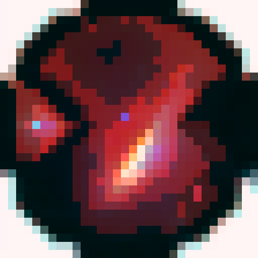 red transparent gem, shiny, circular, jagged