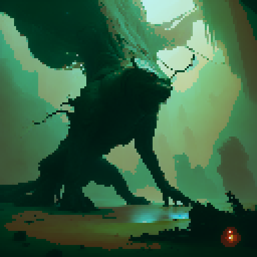 A giant walking tree with a demon face, several long limbs on his head and arms