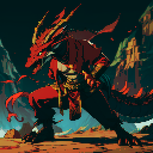 red dragon, pile of gold coins, full-body image of dragon