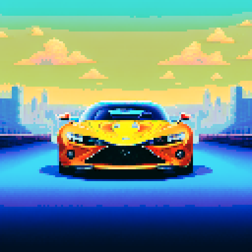 Photorealistic, centered Buggati Chiron in a three quarter view, right wheel in front, clean background, pixel art style with sRGB colors
