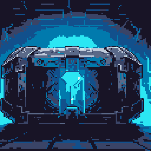 mystery box, stone, metall, shiny, pixel art, sRGB, vibrant colors, glowing lights, intricate patterns
