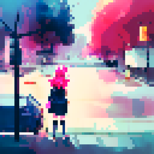 Korean woman, pink hair, urban graffiti, vibrant colors, street style fashion, dramatic lighting, city skyline in background, modern and edgy vibes