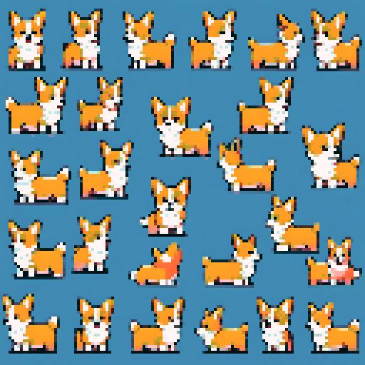 9 cute corgi dog sprites 