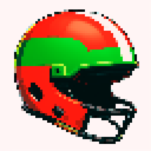 Tecmo Bowl Team Helmet Side Profile, bold and vibrant pixel art, sRGB colors, fierce team logo, intricate detailing, dynamic perspective, vibrant team colors, precise shading, sharp lines, meticulous design