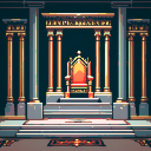 royal chamber, kingdom, throne, columns, light on throne, building, inside, block, gold