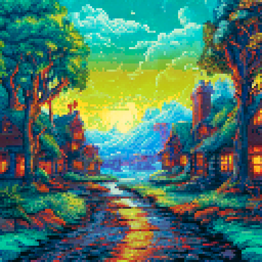 cozy fantasy tavern, warm fireplace, wooden beams, flickering candlelight, rustic wooden tables, frothy mugs of ale, hanging tapestries, stained glass windows, cozy nooks, friendly barkeep, whimsical creatures, intricate murals, lush greenery, magical aura, vibrant colors, rolling hills, starry night sky