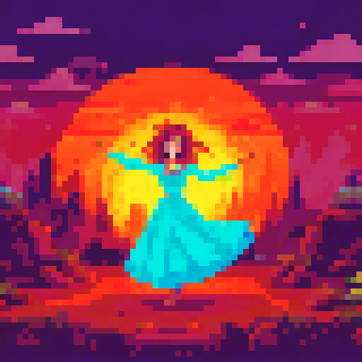 Gypsy girl in dress, dancing, campfire, ghost husband over fire, gypsy girls performing ritual fire dance.