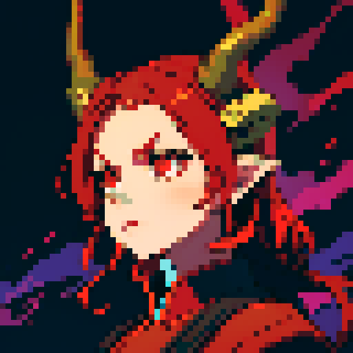 red dragon head, sprite, vibrant colors, glowing eyes, horns, 8-bit art style